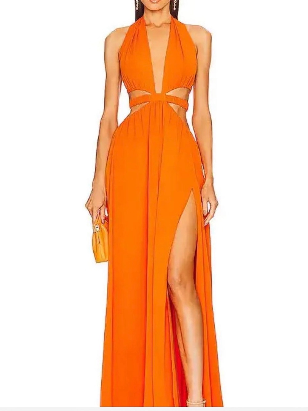 Michael Costello Vibrant Orange Halter Cutout Gown